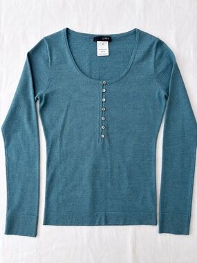 J.Crew 100% Merino Wool Henley Sweater XS Teal Blue